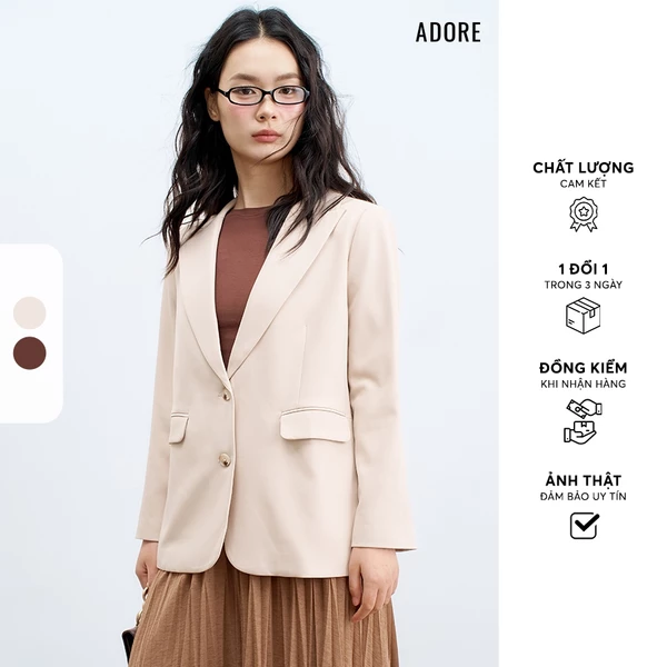 Blazer cổ 2 ve basic 2 khuy màu nâu latte/ beige - 512BL1005  ADORE