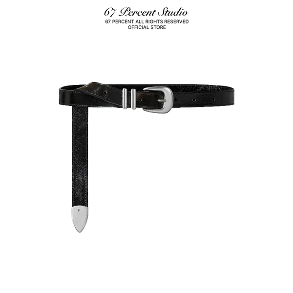 Dây Thắt Lưng Chất Liệu Da Thật Đầu Khoá Kim Loại Cao Cấp 67PERCENT / 67% Đen Bóng - JADE PULL-UP BELT