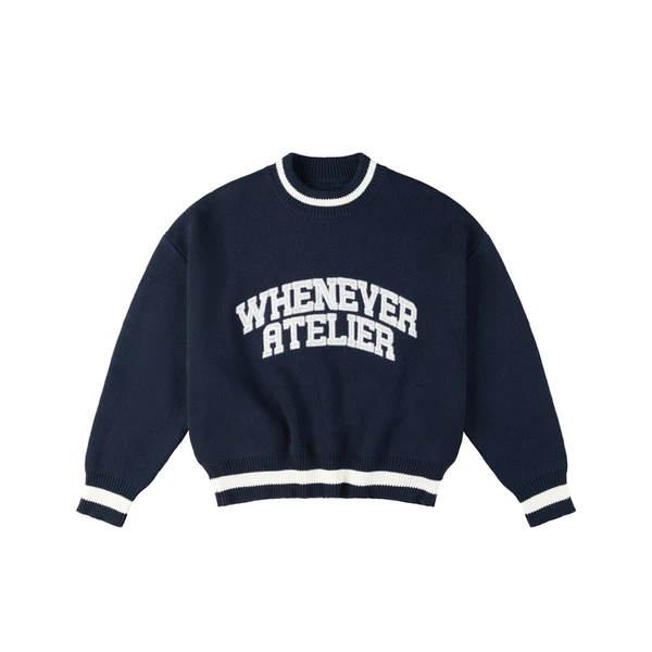 “WHENEVER” ÁO KHOÁC SWEATER LEN - BASIC LOGO KNIT SWEATER / NAVY