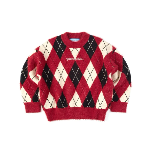 “WHENEVER” ÁO KHOÁC SWEATER HỌA TIẾT - COZY PLAID KNIT SWEATER / RED