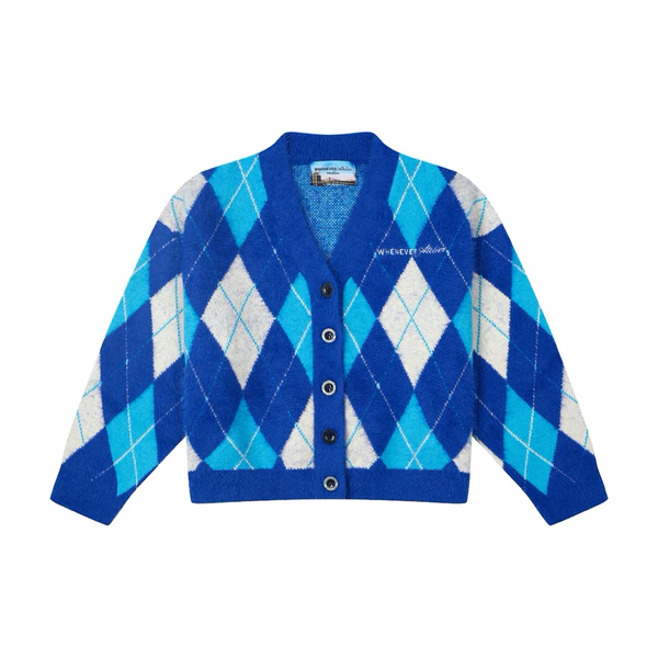 “WHENEVER” ÁO KHOÁC CARDIGAN HỌA TIẾT -  COZY PLAID KNIT CARDIGAN / BLUE