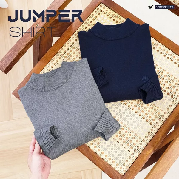 Áo Len Nam JUMPER SHIRT TORANO trơn cổ trụ thêu logo ngực, phom trẻ trung không ôm body, giữ ấm tốt GWTE824