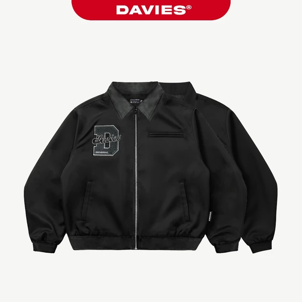 Áo khoác nam nữ local brand DAVIES cổ bẻ màu đen vải kaki, dù 2 lớp form rộng Classic Jacket