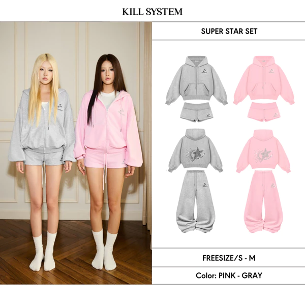 [CÓ TÁCH LẺ] Set bộ áo khoác form boxy quần dài và quần short nỉ in nhũ SUPER STAR - 𝐊𝐈𝐋𝐋 𝐒𝐘𝐒𝐓𝐄𝐌