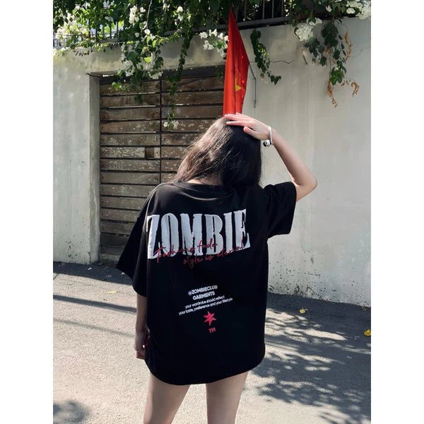 Áo thun boxy, zombie club,FADE Font chữ in nổi, form rộng,couple unisex, cotton 2 chiều 250gsm