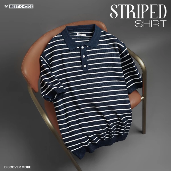 Áo Polo len STRIPED SHIRT TORANO kẻ ngắn tay thêu logo ở bo cổ phong cách, trẻ trung GWTE301