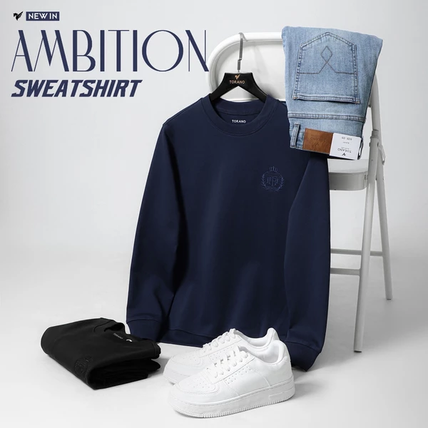 Áo nỉ MBITION SWEATSHIRT TORANO trơn thêu logo ngực ấm áp, năng động GWTW827