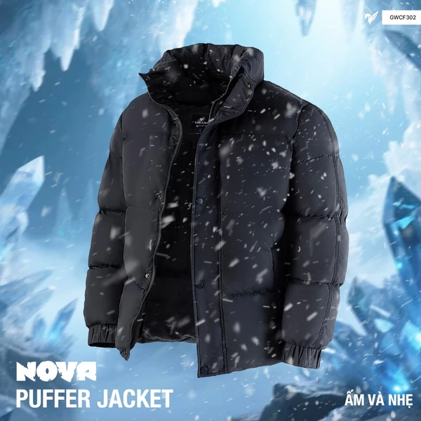 Áo khoác phao 3 lớp NOVA PUFFER JACKET TORANO trơn chần bông cổ cao Siêu Nhẹ, Giữ Ấm Cực Tốt, Thiết Kế Trẻ Trung GWCF302