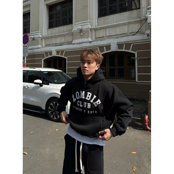 Áo Hoodie Nỉ Bông, ZOMBIE.CLUB,Thêu Xương Cá, FUNNY&RICH, Chính Hãng