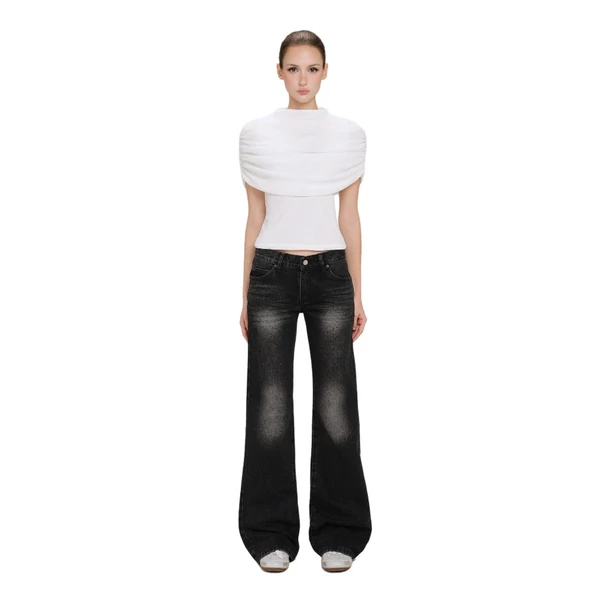 LSOUL Áo Cổ Lọ Xếp Ly Quấn Vai Sian Top + Quần Jeans Nữ Ống Suông Dài Wash Diva Pants A26012880