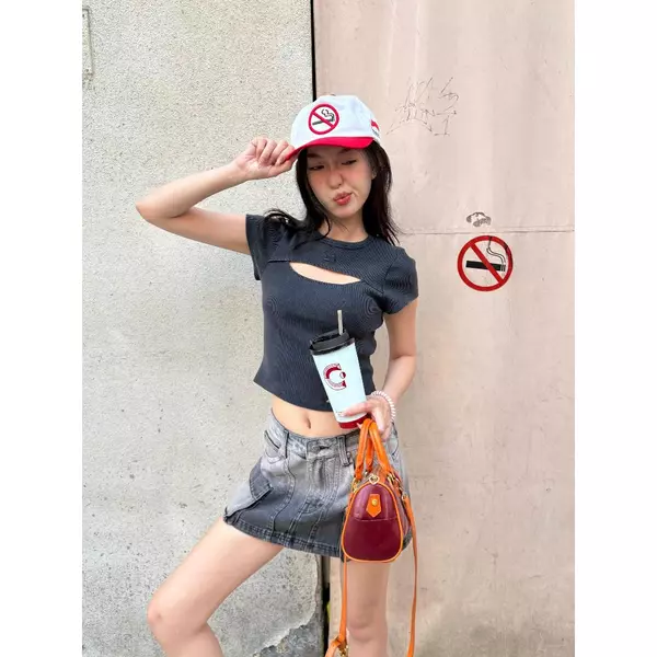 Áo thun NEEDS OF WISDOM Washed Ribbed Cutout Baby Tee - Local Brand Chính Hãng