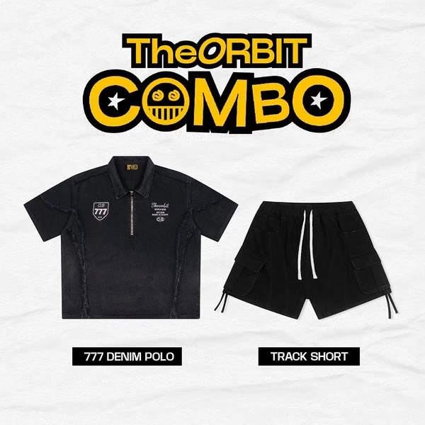 COMBO ÁO + QUẦN The ORBIT 777 Denim Polo + Track Shorts - Local Brand Chính Hãng