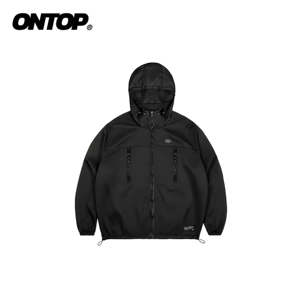 Áo chống nắng vải dù 2 lớp nam nữ ONTOP có mũ màu đen 2 túi ngực dọc nổi bật Nomad Shell Jacket | O-AK8-D