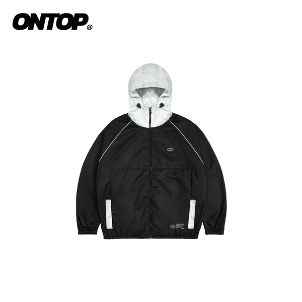 Áo khoác gió nam nữ có mũ ONTOP màu đen phối xám có túi trong Explorer Jacket | O-AK6-D