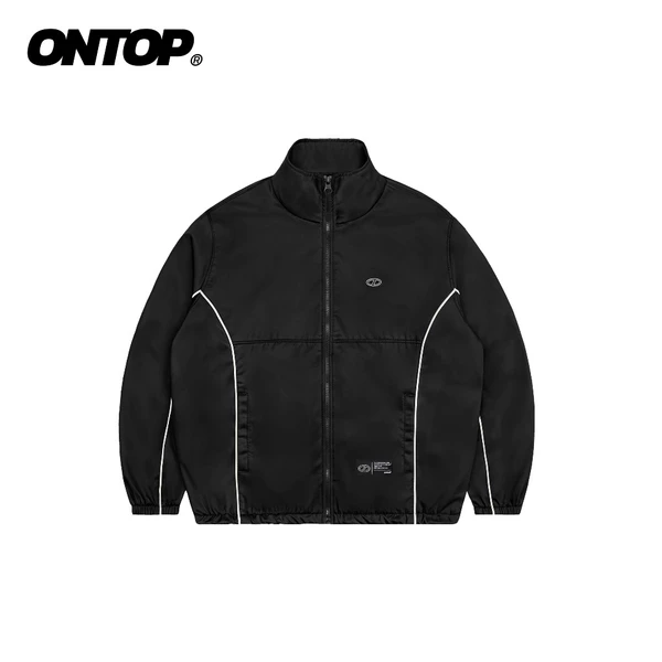 Áo gió chống nước hai lớp ONTOP cổ trụ, phối viền nam nữ màu đen Wind Track Jacket | O-AK5-D