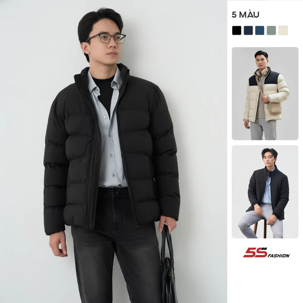 Áo Phao Nam Puffer Heatlock 5S FASHION Cổ Trụ Thời Trang, Phồng Đẹp Dày Ấm 01-M0APH25048-148