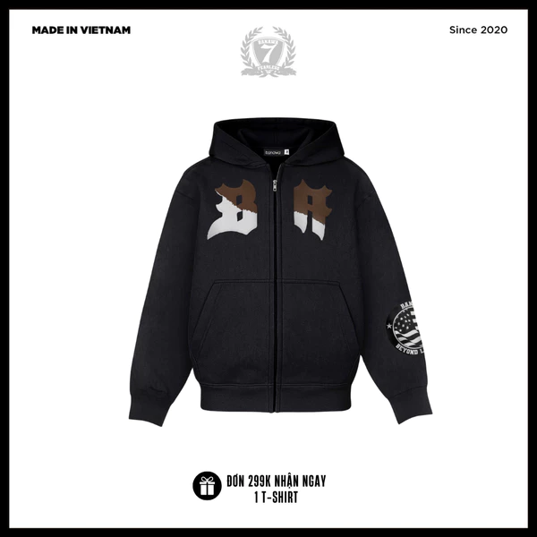 Áo Ninja Hoodie Nỉ Bông Unisex Banawa - Zip Hoodie Badass Monogram | Local Brand Chính Hãng
