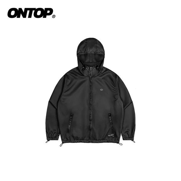 Áo khoác dù đen có mũ nam nữ ONTOP chống nắng, cản gió có túi trong màu đen Windward Jacket | O-AK3-D