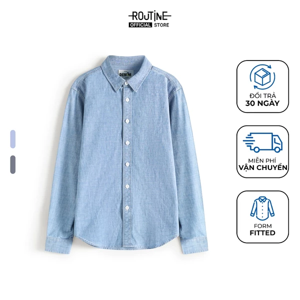 Áo Sơ Mi Denim Banana Tay Dài Cổ Bẻ Form Fitted - Routine 10S25DSH012