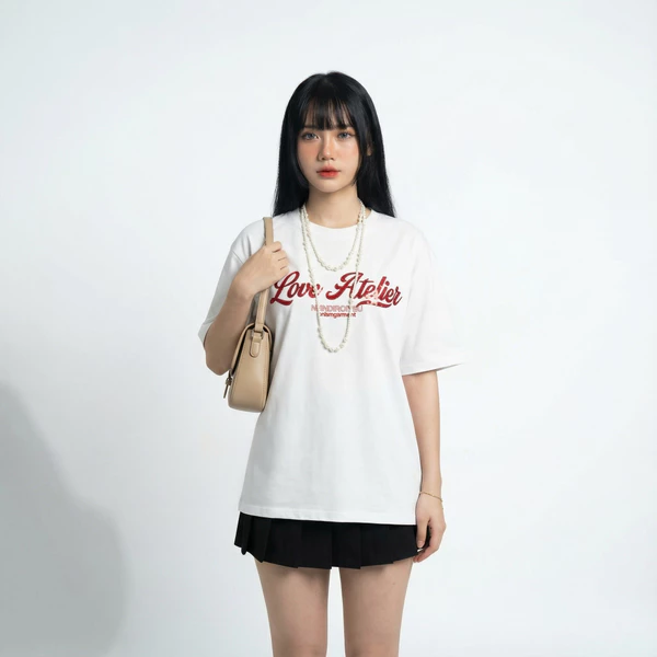 Áo thun Unisex Love Atelier in kim tuyến màu trắng - Onism Basic Tee Cotton Cổ Tròn