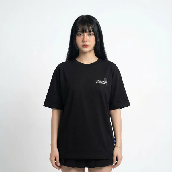 Áo Thun Unisex Nam Nữ  "Broken Heart" - Onism Stu màu đen Cotton