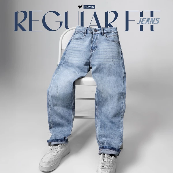Quần Jeans REGULAR FIT JEANS TORANO xước regularfit thêu logo trẻ trung, phong độ GABJ593
