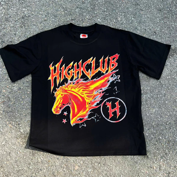 Áo thun FIRE HORSE Tee - HIGHCLUB Tay lỡ cổ tròn màu ĐEN - UNISEX