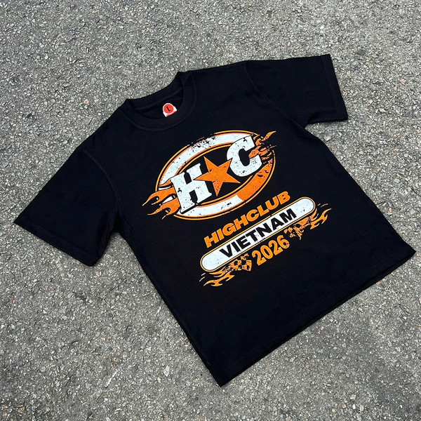 Áo thun HC RACING TEAM Tee - HIGHCLUB Tay lỡ cổ tròn màu ĐEN - UNISEX