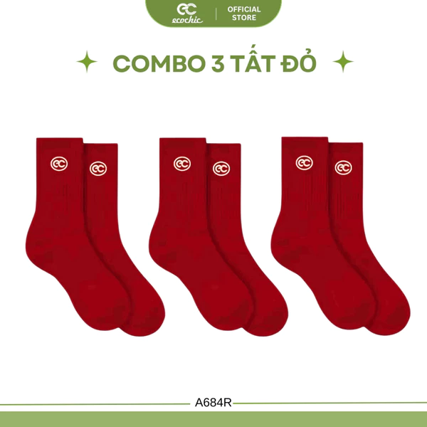 Combo 3 Tất Cao Cổ ECOCHIC Vớ Dệt Kim Siêu Bền Logo Thêu Chất Liêu Cao Cấp Chính Hãng A684