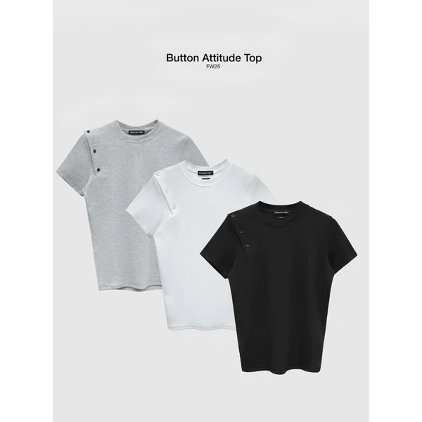 HYPNOTISM | BUTTON ATTITUDE TOP - Áo thun gân cổ tròn tay ngắn basic phối nút vai