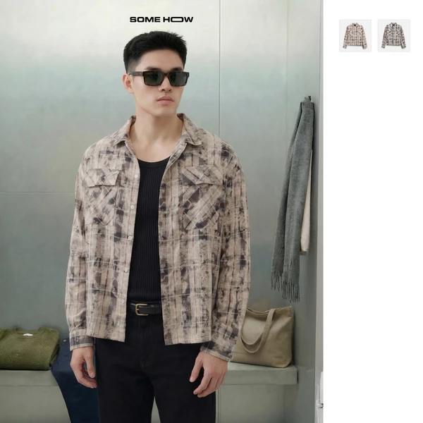[N] Áo Sơ Mi Boxy Acid Wash Caro Camplife Cotton Thoải Mái Thiết Kế Phá Cách, SM0197 SOME HOW STORE