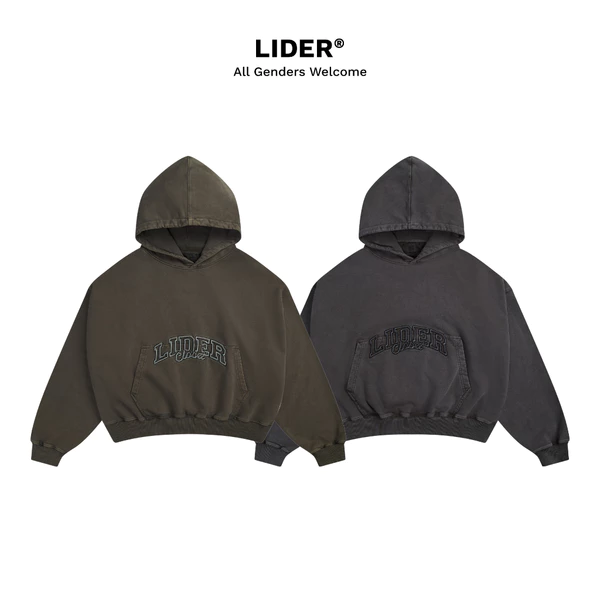 Áo Khoác Hoodie Wash Màu Chất Nỉ Dày Dặn Unisex LIDER WASHED CORE HOODIE - Grey/Moss