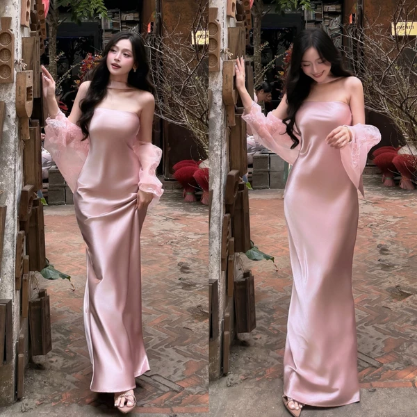 FFCLUB ĐẦM LỤA CÚP NGỰC FAIRY DÁNG DÀI TÔN DÁNG