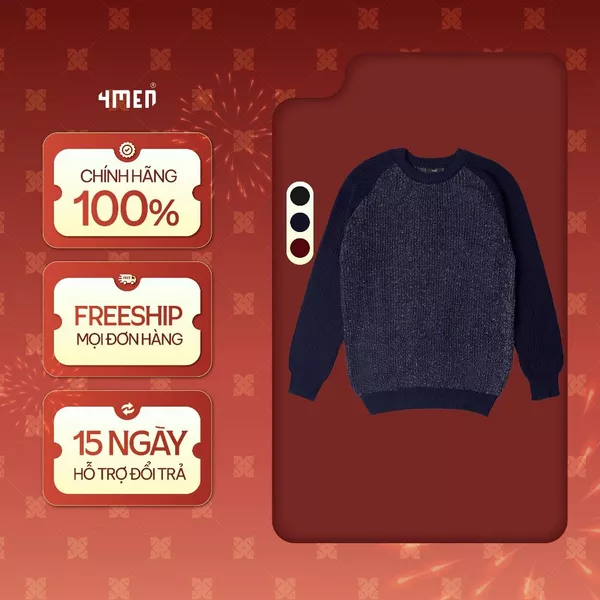 Áo len nam 4MEN AL011 phối tay raglan đẹp, vải mềm mại, giữ ấm tốt, phong cách trẻ trung, hiện đại