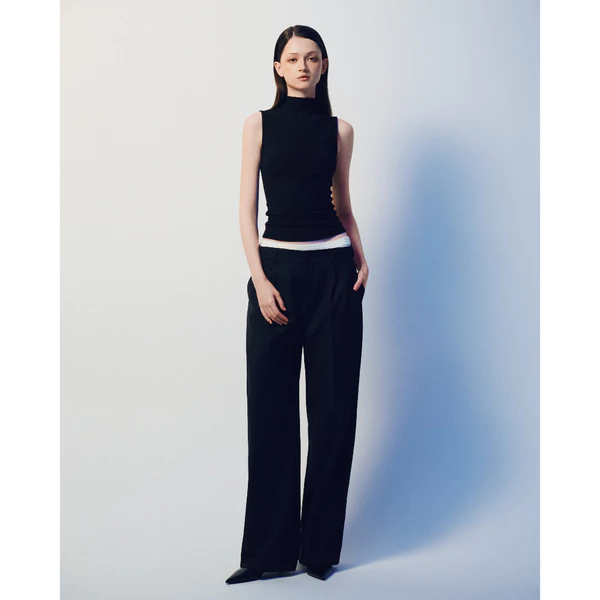 Eleven - Quần Tây Unisex Nam Nữ Ống Rộng Xếp Ly | Màu Đen