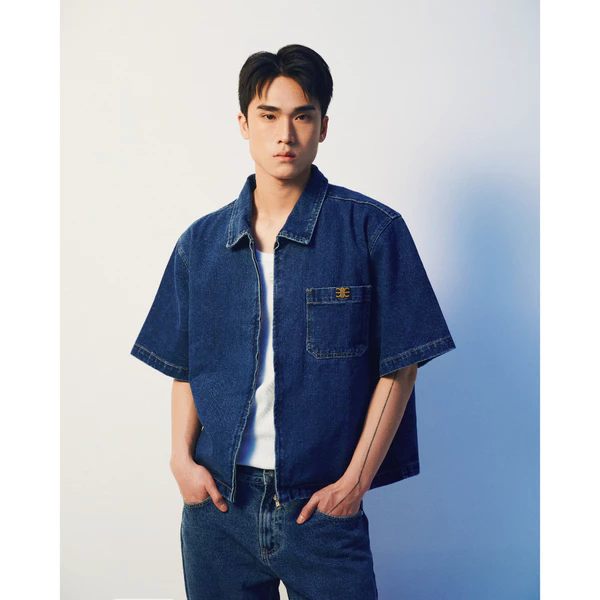 Eleven - Áo Sơ Mi Denim Khoá Kéo | Màu Xanh Dương