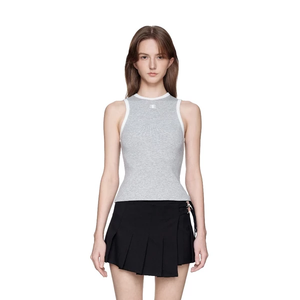 Eleven - Áo Tank Top Viền Tương Phản Thêu Mono | Màu Xám
