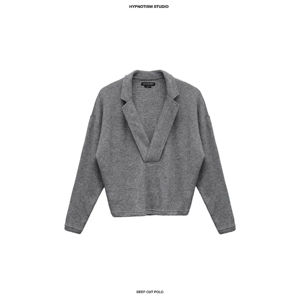 HYPNOTISM | DEEP CUT POLO - Áo len tay dài cổ V khoét sâu