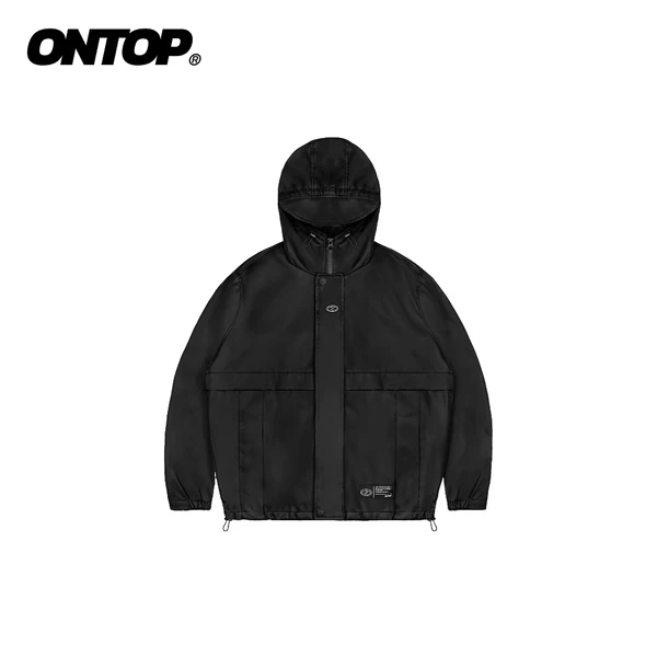 Áo khoác có mũ nam vải dù 2 lớp ONTOP màu đen có mũ, 2 túi ẩn 2 bên Journey Jacket | O-AK7-D