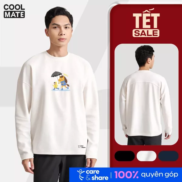 [MUA 3 GIẢM 12%][BST 2026]Áo dài tay nam nữ Relax Care & Share IN Ngựa Ô Coolmate