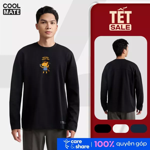 [MUA 3 GIẢM 12%][BST 2026]Áo dài tay nam nữ Relax Care & Share IN Mã đáo thành tích Coolmate