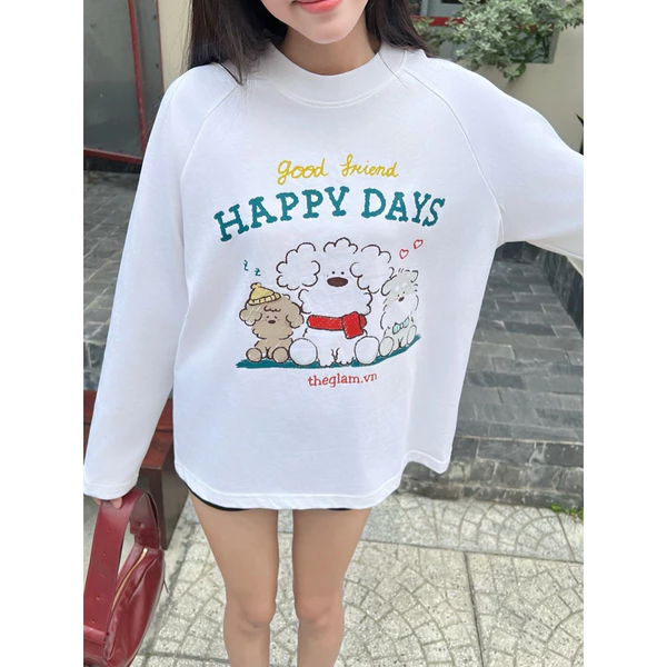 TheGlam CHÍNH HÃNG - Áo Thun Tay Dài UNISEX "HAPPY DAYS" Raglan Form Boxy - TS05-02