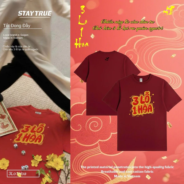 Áo Thun Tết 2026 Local Brand STAYTRUE - Áo Thun Nam Nữ Unisex Basic Cotton Cao Cấp 210GSM