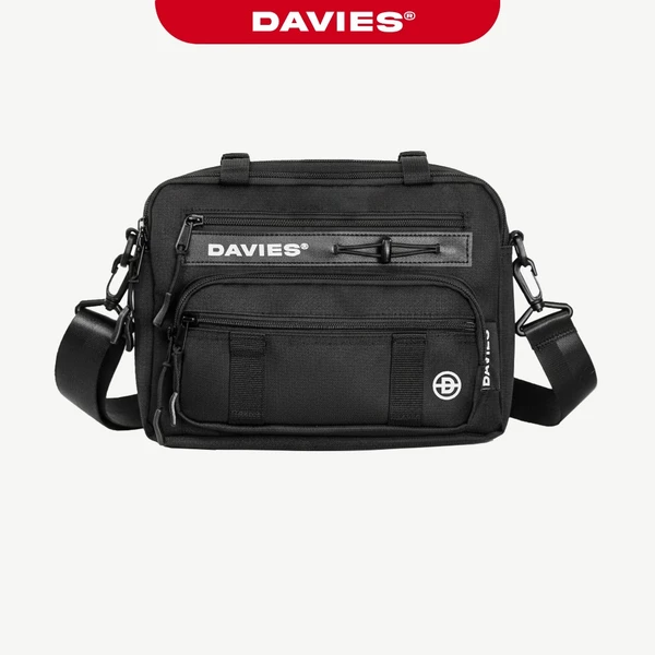 Túi đeo chéo nam nữ chất vải canvas DAVIES khoá cài chắc chắn phối nhiều ngăn tiện lợi màu đen Cyber-Core Pocket | D-B72