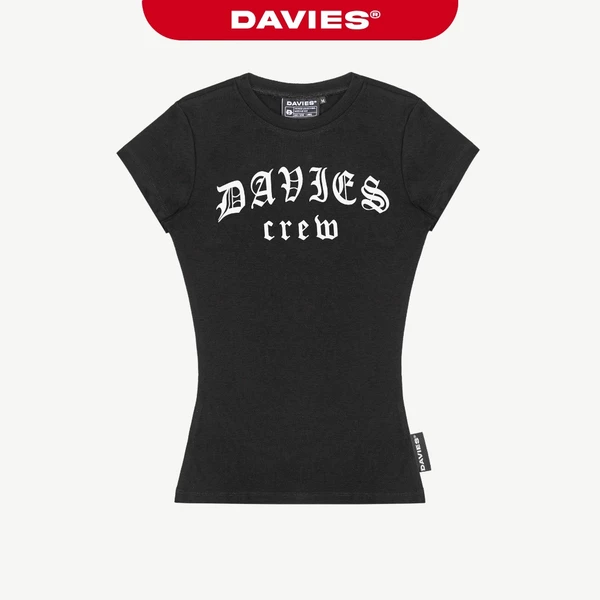 Áo nữ ôm body form dài cổ tròn DAVIES hoạ tiết hình in chữ nổi bật chất thun rip lụa màu đen Gothic Crew Top | D-T47-D