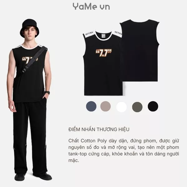 Áo thun ba lỗ in chữ, phom ôm vừa F2 - Seventy Seven 014 23222 |YaMe|