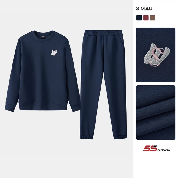 [GIÁ MỞ BÁN]Bộ Nỉ Nữ Cổ Tròn 5S Fashion Thêu Basic, Chất Liệu Cao Cấp, Dày Dặn, Phom Regular WBNI25004