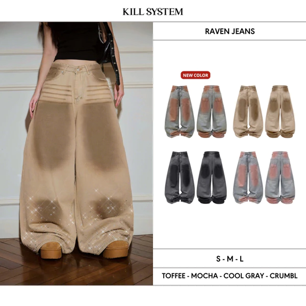 Quần jeans wash đính đá lấp lánh RAVEN - 𝐊𝐈𝐋𝐋 𝐒𝐘𝐒𝐓𝐄𝐌