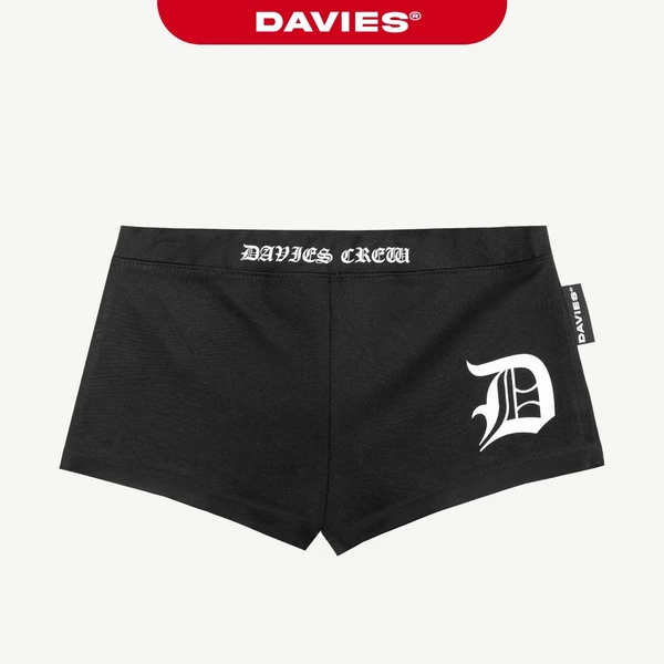 Quần đùi thun nữ ôm sát body DAVIES mini short cạp thấp thiết kế hình in lụa thun co giãn màu đen Legacy Short | D-Q16-D