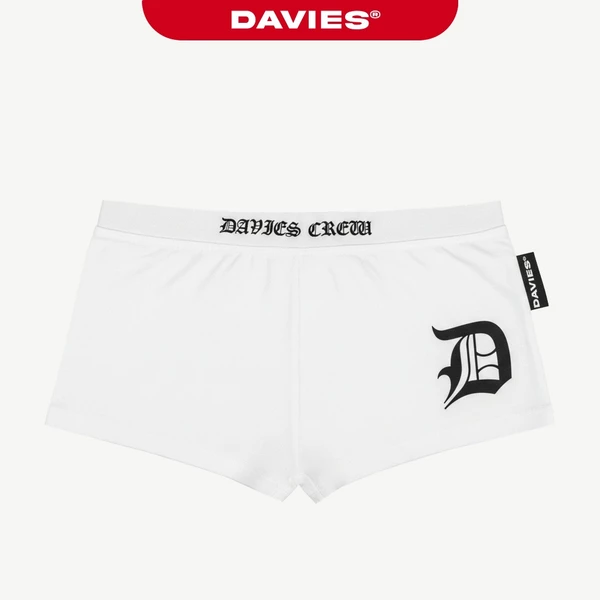 Quần short thun nữ ôm sát DAVIES lưng thấp mini short hình in lụa thun 2 da co giãn màu trắng Legacy Short | D-Q16-T